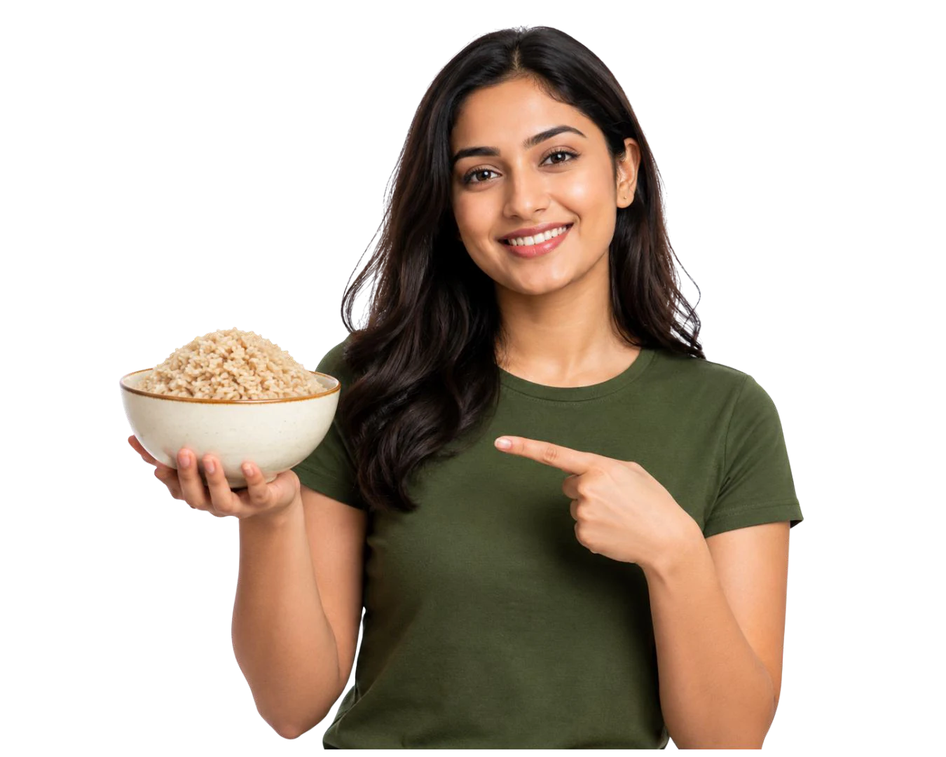 Woman holding a bowl of Dr's Diabetic Rice